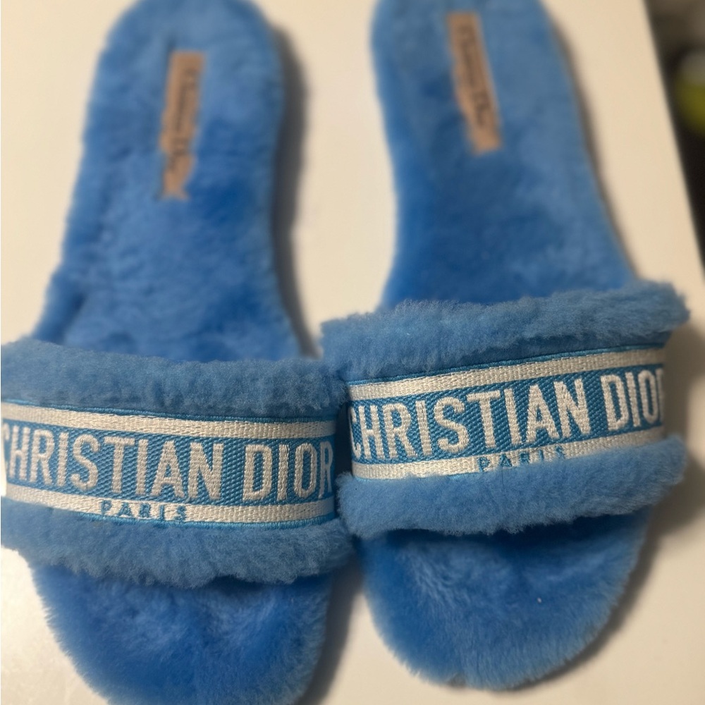 Dior Blue Fluffy Sandals